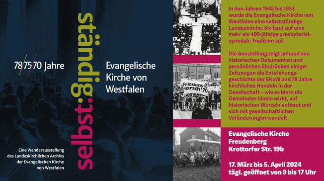 Wanderausstellung mit Einblicken in die Geschichte der Landeskirche „Selbst.ständig. 78/75/70 Jahre Evangelische Kirche von Westfalen“