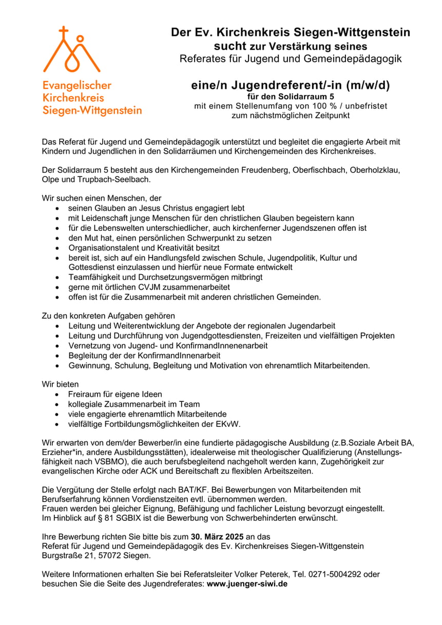 Stellenausschreibung Jugendreferent