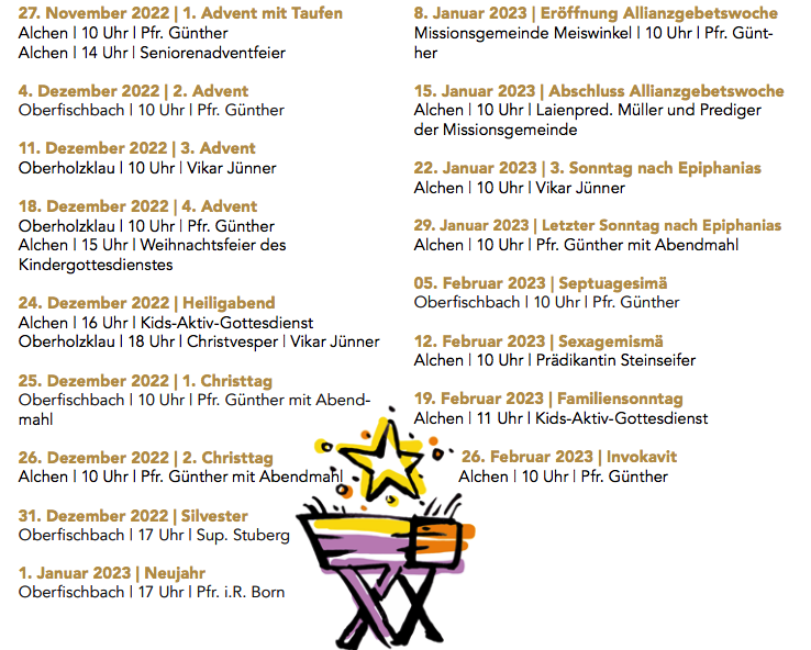 Gottesdienstplan Dez 2022 - Feb 2023